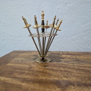 MCM Vintage 1940s Spanish Cocktail "Swords" Display Stand & 6 picks!